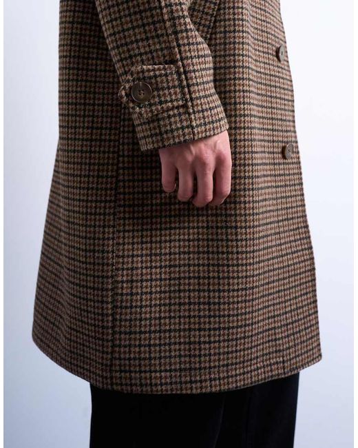 Topman Brown Oversized Brushed Plaid Overcoat With Wool for men