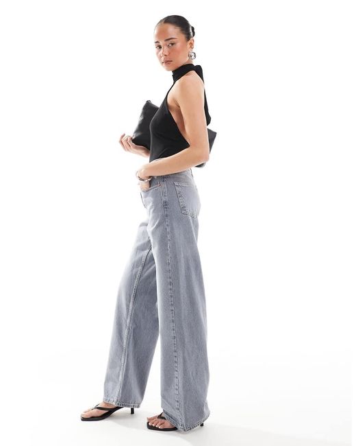 TOPSHOP Gray Mid Rise Loose Fit Straight Jean