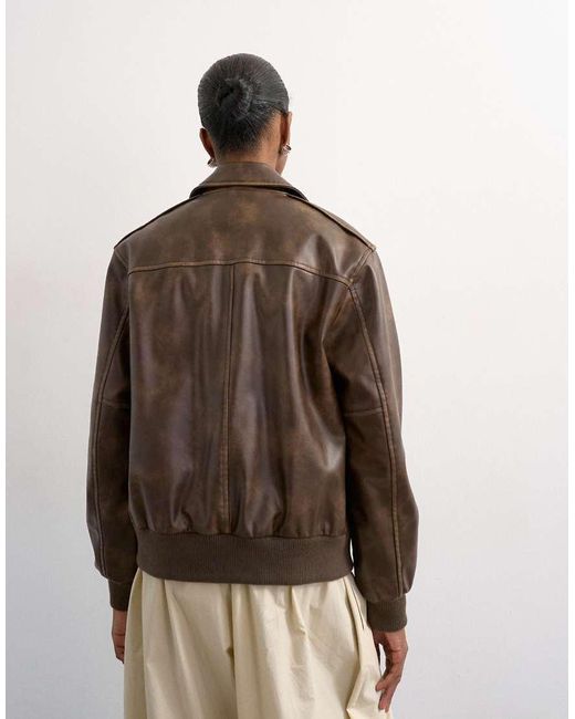 TOPSHOP Natural Leather Look Centre Front Zip Through Jacket