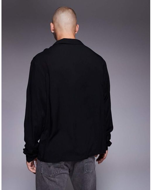 Camicia Squadrata Vestibilità Classica Nera Con Collo A Rever Basso di ASOS in Black da Uomo