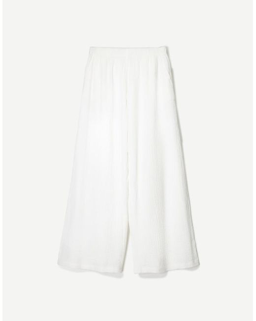 Bershka White Wide-leg Rustic Double Cloth Trousers