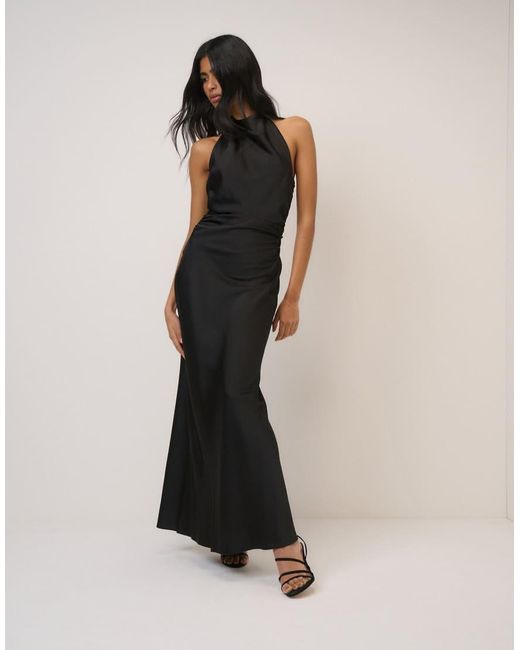 Nobody's Child Black Satin Column Devin Maxi Dress