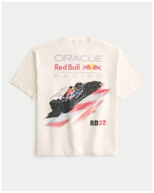 Hollister White Boxy Oracle Bull Racing Graphic Tee for men