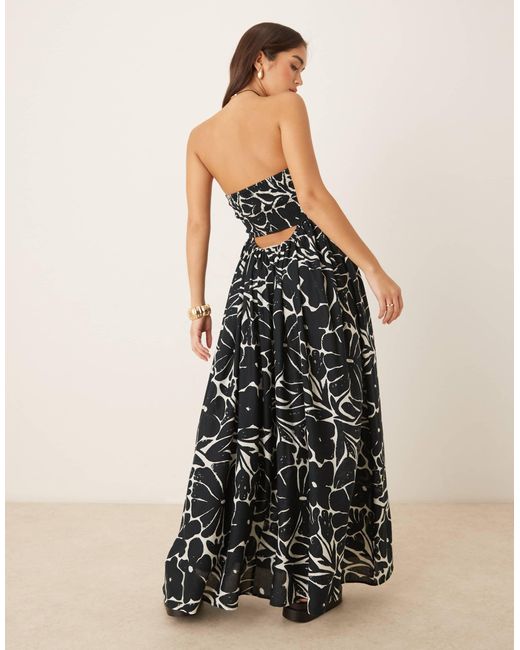 ASOS Black Bandeau Lace Up Maxi Beach Dress With Linen
