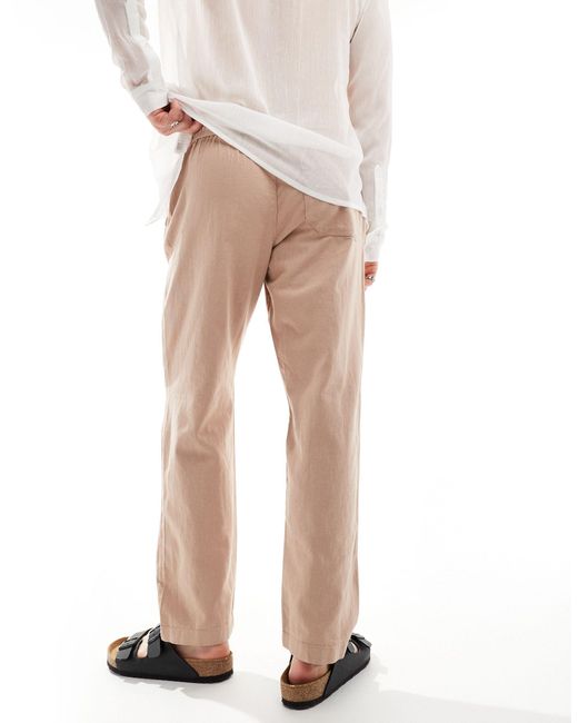 ASOS Natural Tapered Linen Trouser for men
