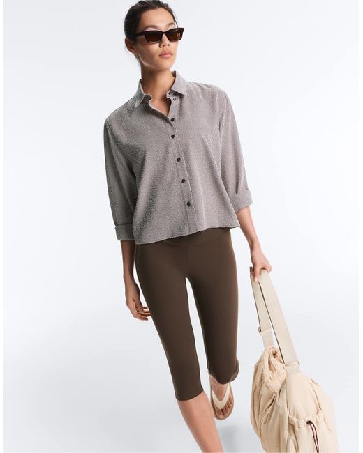 Oysho Gray Short Gingham Lyocell Blend Shirt