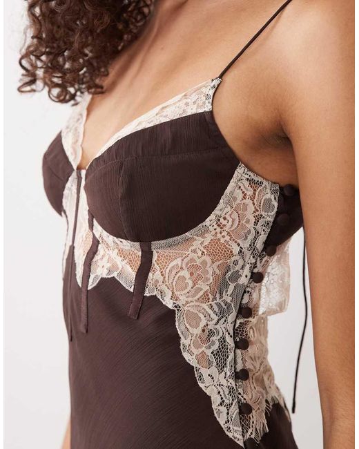 ASOS Brown Asos Design Tall Corset Slip Maxi Dress With Lace And Side Slit