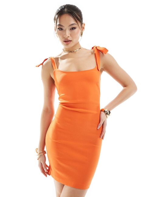 Vesper Orange Sleeveless Bow Strap Detail Mini Dress