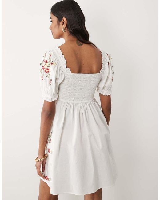 Miss Selfridge Natural Embroidered Baby Doll Mini Dress
