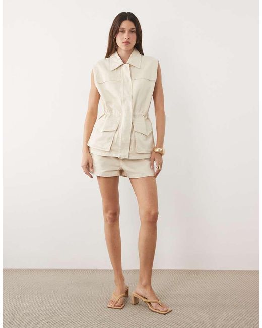 Mango Natural Aria 100% Cotton Cinched Waist Vest Co-ord