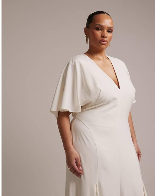 ASOS Natural Asos Design Curve Bridal Cape Sleeve Godet Maxi Dress