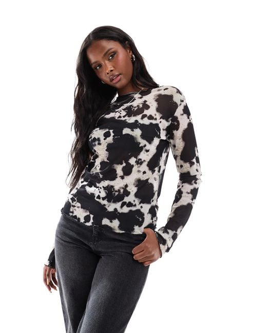 Object Blue Long Sleeve Mesh Top