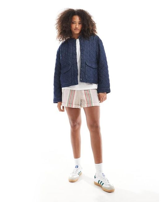 ONLY Blue Quilted Denim Jacket With Front Pocket Detail