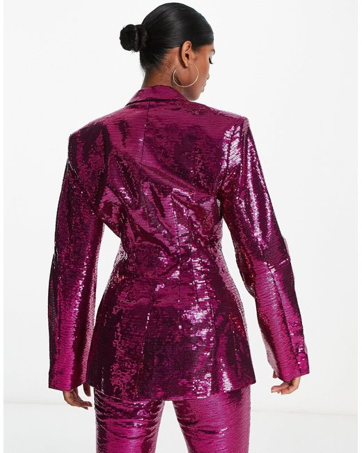 ASOS Purple – anzug-blazer mit paillettenbesatz und geraffter taille
