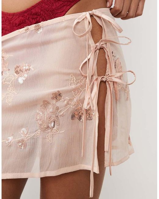 Miss Selfridge Red Beach Floral Sequin Mini Tie Side Sarong