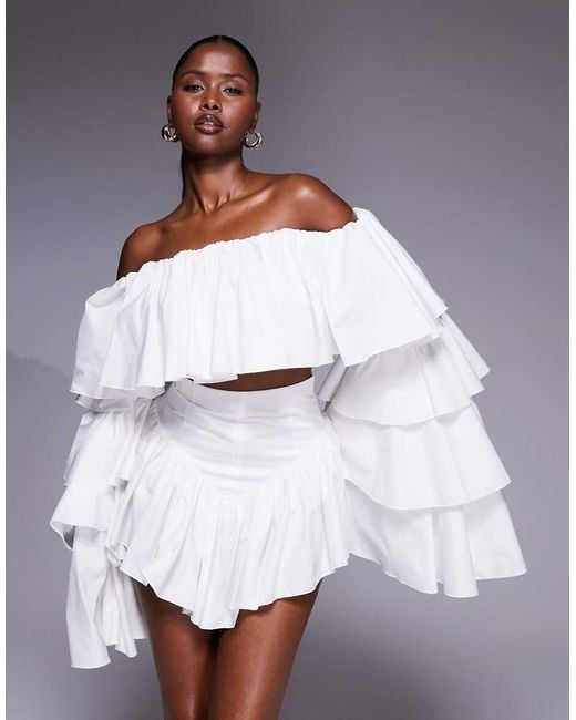 The Dolls House White Madonna Bardot Ruffle Top