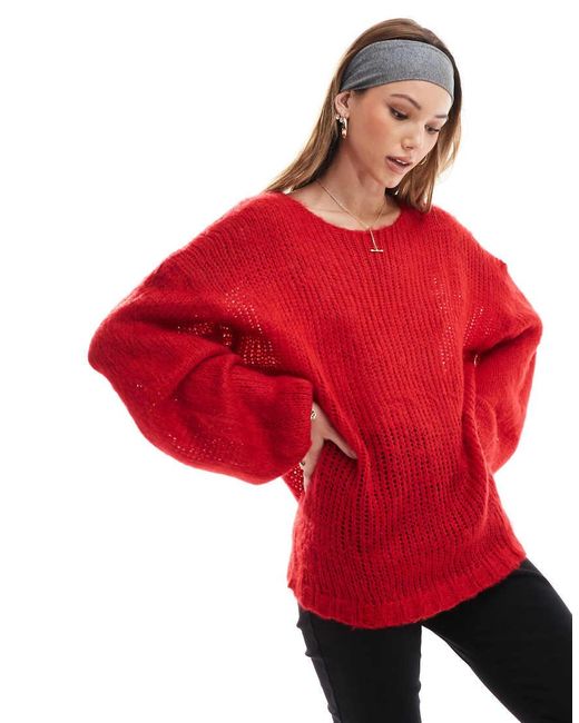 Jersey Con Mangas Abullonadas Y Detalle De Lazada Trasera De Punto Grueso De Daisy Street de color Red