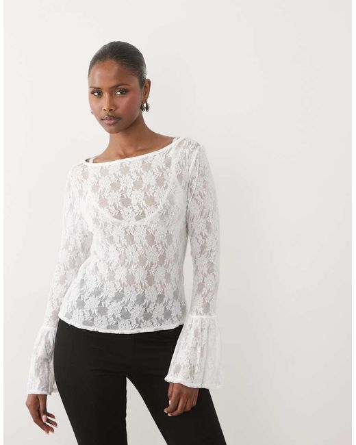 ASOS White Sheer Lace Fluted Cuff Top