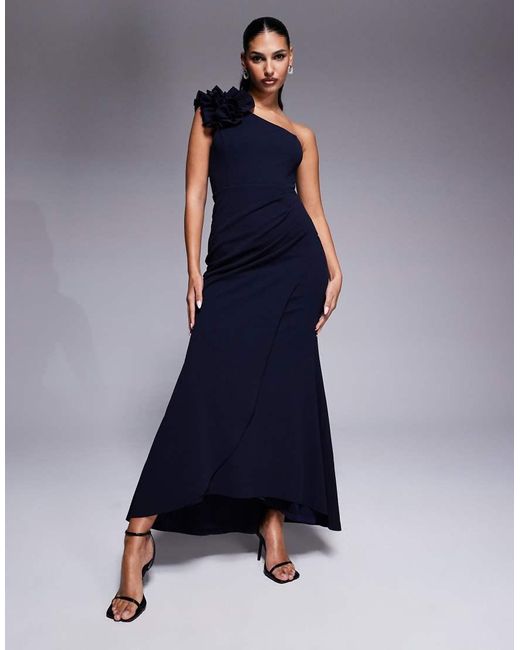 Forever New Blue One Shoulder Flower Detail Maxi Dress