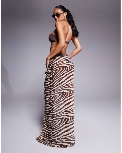 Missy Empire Gray Missy empire – transparenter maxi-strand-sarong mit seitlichem bindedetail und zebramuster