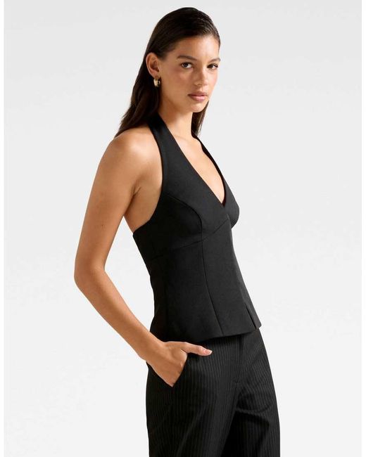 Forever New Black Halter Neck Waistcoat Top With Hook And Eye Detail