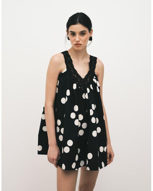 ASOS White V-neck Smock Poplin Mini Sundress With Lace Overlay