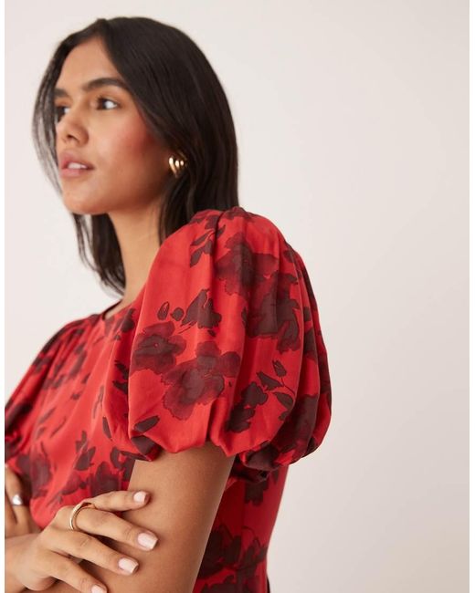 Nobody's Child Red Quinn Puff Sleeve Midi Dress