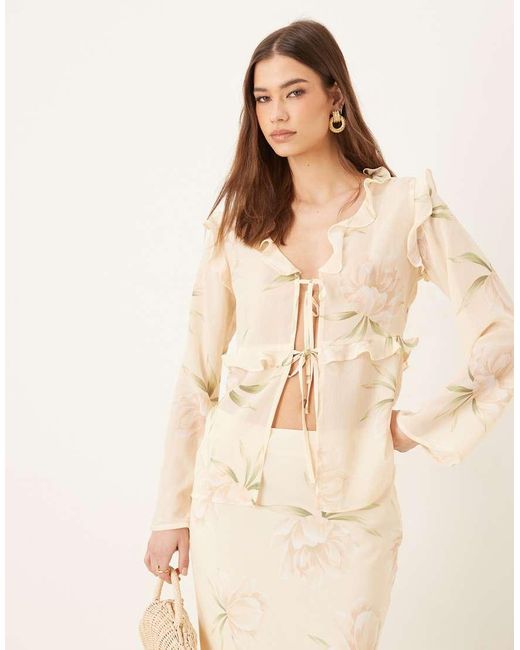 Pretty Lavish Natural Textured Chiffon Ruffle Top Co-ord