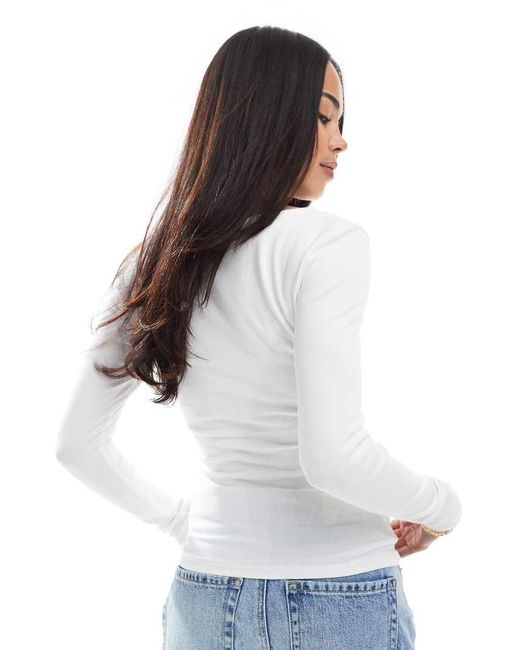 Stradivarius White Ruched Slash Neck Top