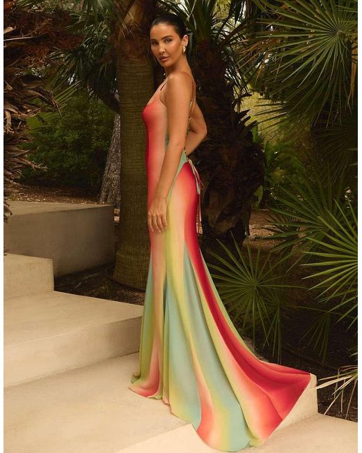Wanderdoll Natural X Emma Milton Rayne Chiffon Corset Lace Back Godet Detail Maxi Dress