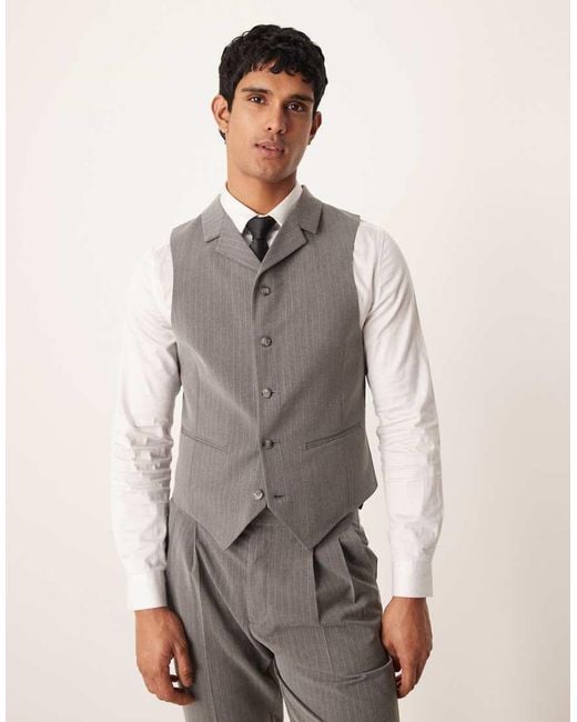 ASOS Gray Pinstripe Slim Waistcoat for men