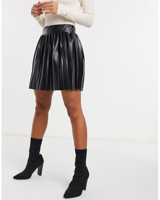 ASOS Leather Look Mini Pleated Tennis Skirt in Black - Lyst