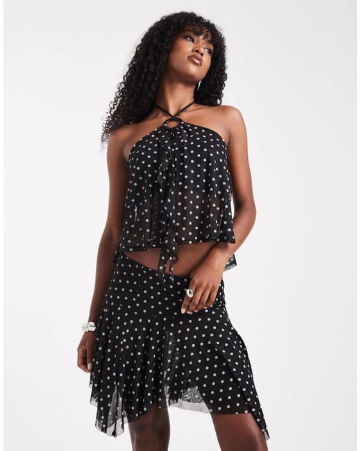 Miss Selfridge White Polka Dot Hanky Hem Mini Skirt