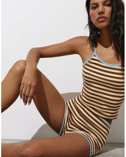 Pull&Bear Natural Striped Ribbed Shorts