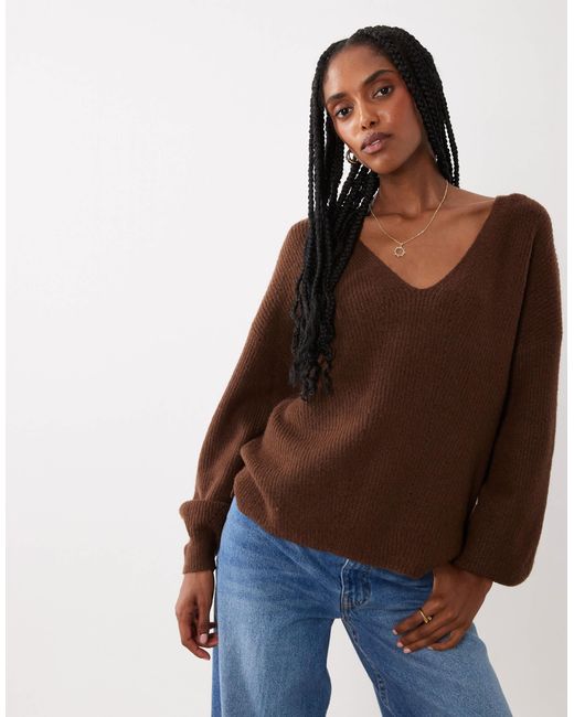 Threadbare Brown V-neck Jumper