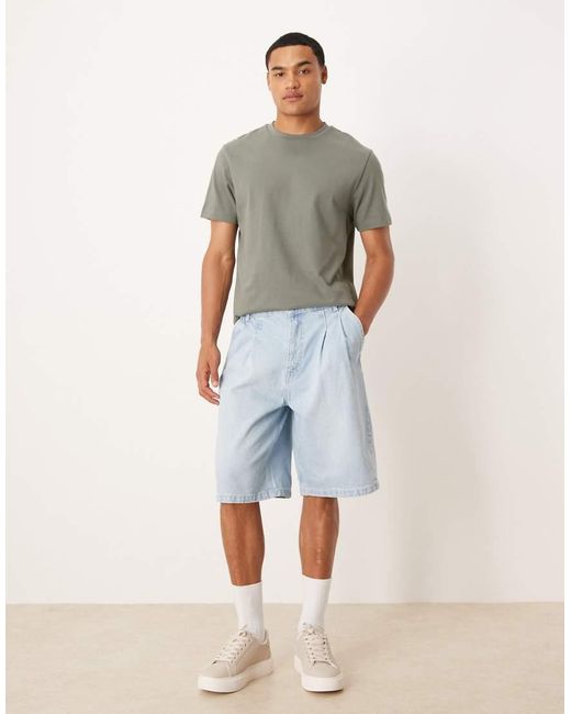 Pantalones Cortos Vaqueros De Corte Alargado Con Y Pinzas Dobles De -Azul ASOS de hombre de color Natural