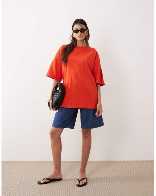 ARRANGE Red Cotton Oversized Premium Heavyweight Short Sleeve T-shirt