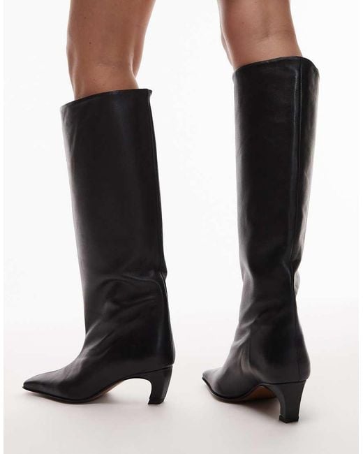 ASOS Black Candace Premium Pull On Chisel Toe Knee Boots