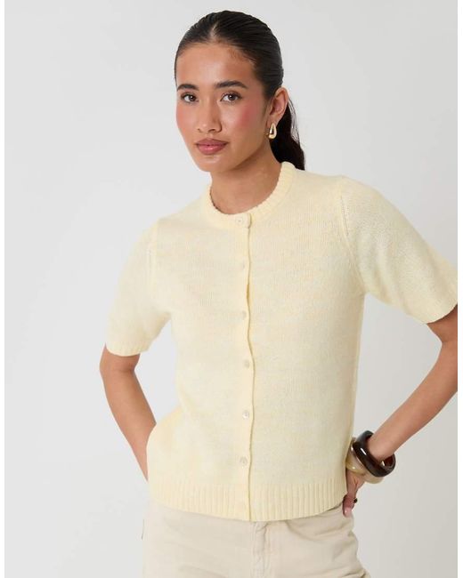 Threadbare Natural Crew Neck Short Sleeve Knitted Cardigan