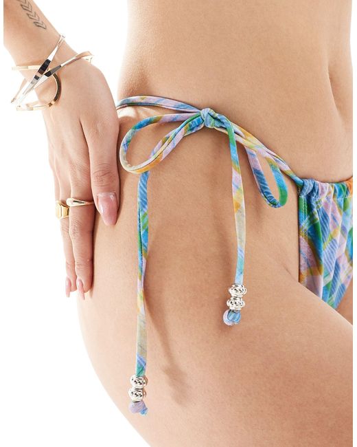 Reclaimed (vintage) Blue Tie Side Bikini Bottom With Beads
