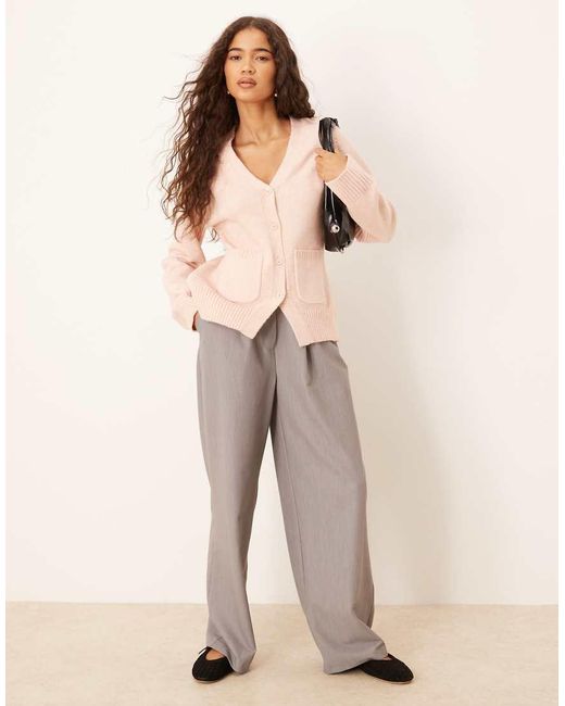 ASOS Natural Waisted V Neck Cardigan With Pocket Detail