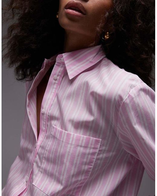 Camicia Oversize Chiaro A Righe di Mango in Purple