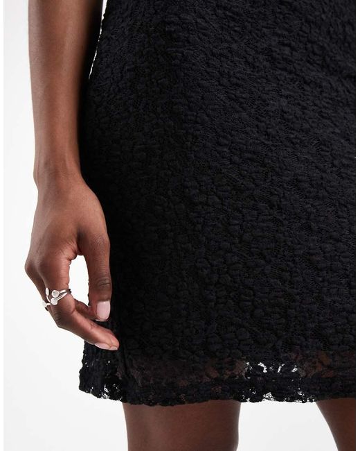 Vero Moda Black Stretch Floral Lace Sleeveless Slash Neck Mini Dress