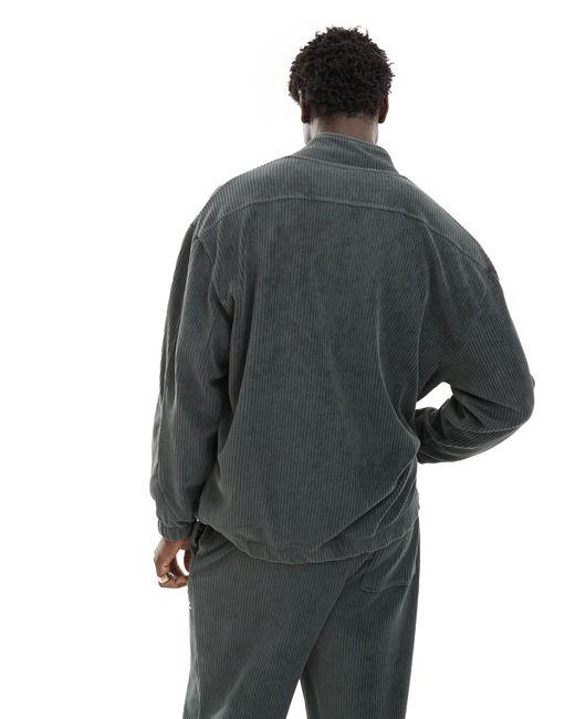 ASOS Gray Oversized Ribbed Velour Zip Jacket for men