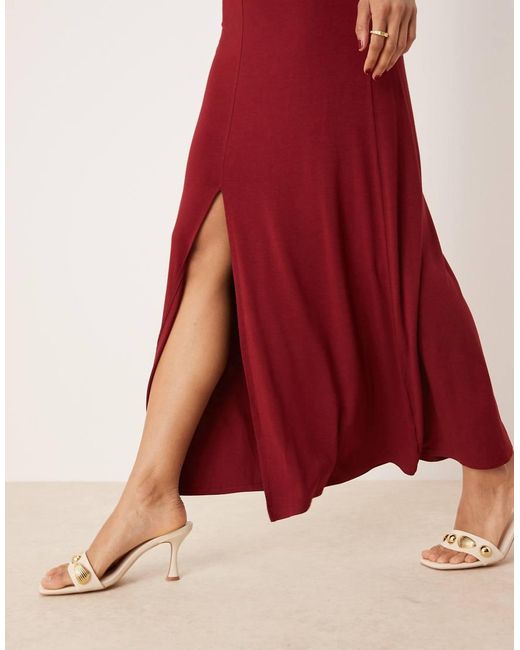 ASOS Red Cap Sleeve Waist Detail Midi Tea Dress