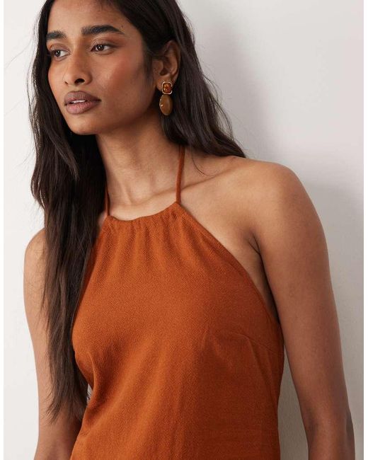 Miss Selfridge Brown Linen Look Halter Maxi Dress
