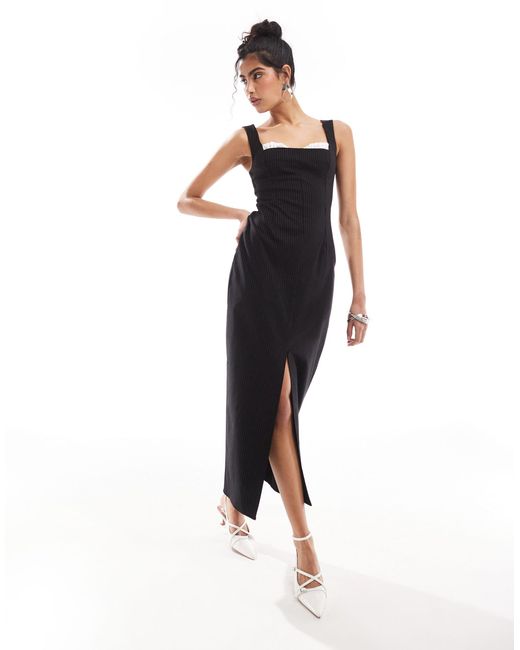 ASOS Black Square Neck Midi Dress With Peek-a-boo Bra Detail