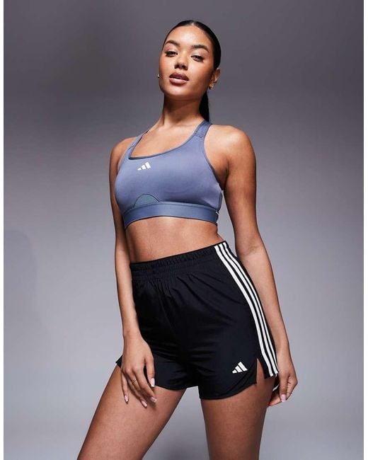 Adidas Originals Blue Adidas Training 3 Stripe High Waisted Shorts
