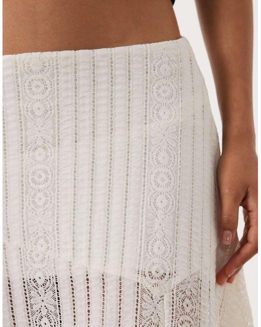 ASOS Natural Hanky Hem Lace Midi Skirt