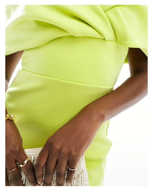 True Violet Green Ruffle Shoulder Midi Dress